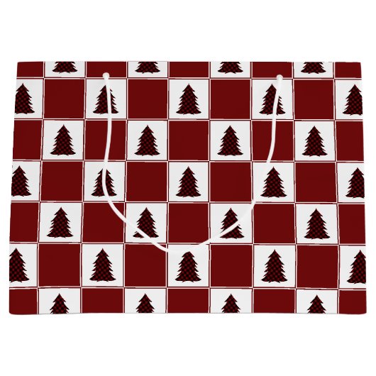 Modern Red Buffalo met kerstboomstructuur Groot Cadeauzakje (Voorkant)