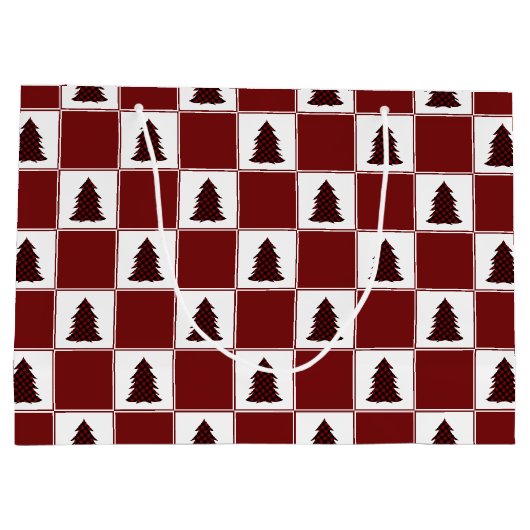 Modern Red Buffalo met kerstboomstructuur Groot Cadeauzakje (Achterkant)