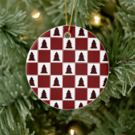 Modern Red Buffalo met kerstboomstructuur Keramisch Ornament