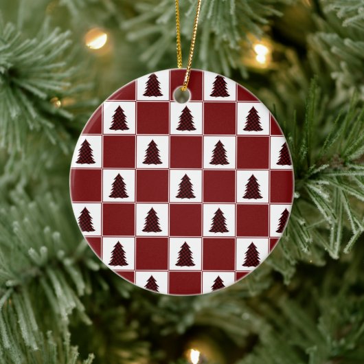 Modern Red Buffalo met kerstboomstructuur Keramisch Ornament (Boom)