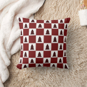 Modern Red Buffalo met kerstboomstructuur Kussen
