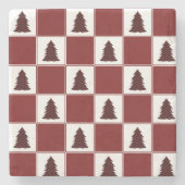 Modern Red Buffalo met kerstboomstructuur Stenen Onderzetter (Voorkant)