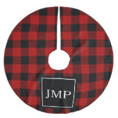 Modern Red Buffalo Plaid Persoonlijk Initiaal Kerstboom Rok (Voorkant)