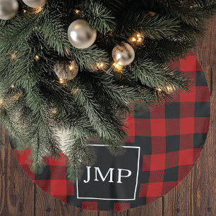 Modern Red Buffalo Plaid Persoonlijk Initiaal Kerstboom Rok