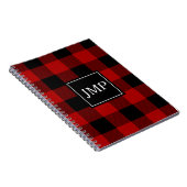 Modern Red Buffalo Plaid Persoonlijk Initiaal Notitieboek (Rechterzijde)