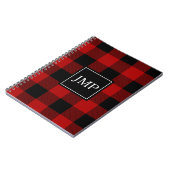 Modern Red Buffalo Plaid Persoonlijk Initiaal Notitieboek (Linkerzijde)