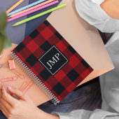 Modern Red Buffalo Plaid Persoonlijk Initiaal Notitieboek