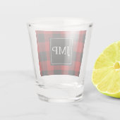 Modern Red Buffalo Plaid Persoonlijk Initiaal Shot Glas (Achterkant)