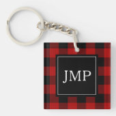 Modern Red Buffalo Plaid Persoonlijk Initiaal Sleutelhanger (voorkant)