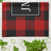 Modern Red Buffalo Plaid Persoonlijk Initiaal Theedoek (Gevouwen)