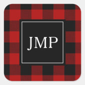 Modern Red Buffalo Plaid Persoonlijk Initiaal Vierkante Sticker (Voorkant)