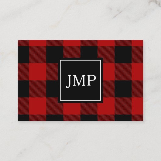 Modern Red Buffalo Plaid Persoonlijk Initiaal Visitekaartje (Voorkant)