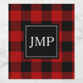 Modern Red Buffalo Plaid Persoonlijk Initiaal Wijn Etiket (Enkel label)
