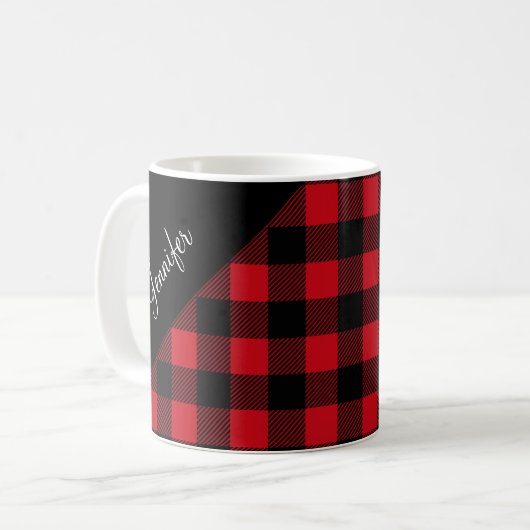 Modern Red Buffalo Pset Check Pattern Name Coffee Koffiemok (Voorkant links)