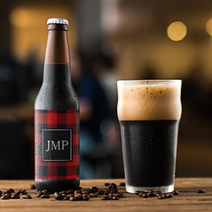 Modern Red Buffalo Pset   Persoonlijk Initiaal Bier Etiket