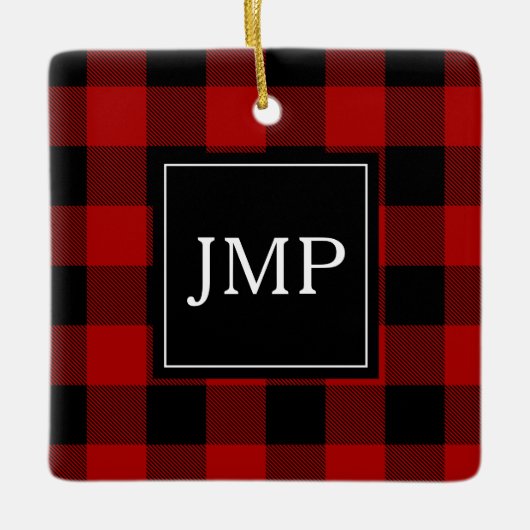 Modern Red Buffalo Pset | Persoonlijk Initiaal Keramisch Ornament (Voorkant)