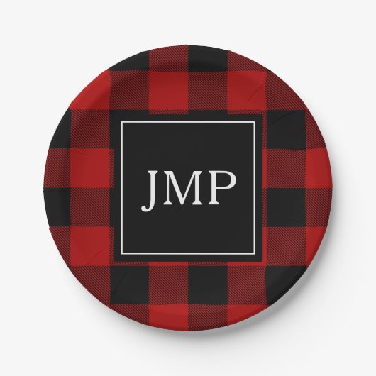 Modern Red Buffalo Pset | Persoonlijk Initiaal Papieren Bordje (Voorkant)
