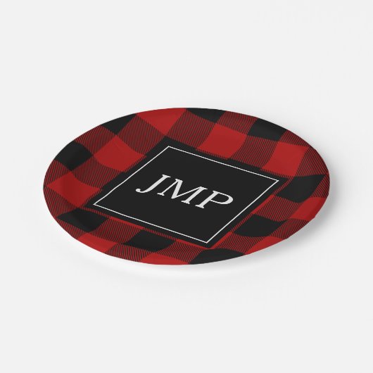 Modern Red Buffalo Pset | Persoonlijk Initiaal Papieren Bordje (Gekanteld)