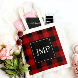 Modern Red Buffalo Pset | Persoonlijk Initiaal Tote Bag