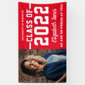 Modern Red Burgundy Class of 2022 Photo Afstuderen Spandoek (Verticaal)