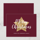 Modern Red Burgundy Gold Star Merry kerst Briefkaart (Voorkant / Achterkant)