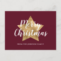 Modern Red Burgundy Gold Star Merry kerst