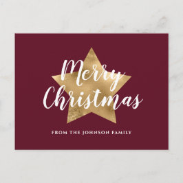 Modern Red Burgundy Gold Star Merry kerst Briefkaart