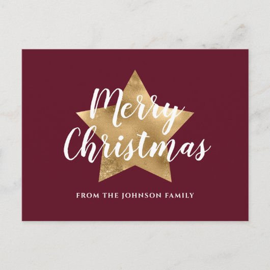 Modern Red Burgundy Gold Star Merry kerst Briefkaart (Voorkant)