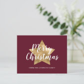 Modern Red Burgundy Gold Star Merry kerst Briefkaart (Staand voorkant)
