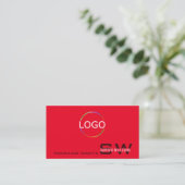 Modern Red Burgundy met monogram en eenvoudig Logo Visitekaartje (Staand voorkant)