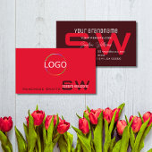 Modern Red Burgundy met monogram en eenvoudig Logo Visitekaartje