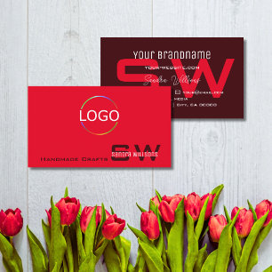 Modern Red Burgundy met monogram en eenvoudig Logo Visitekaartje