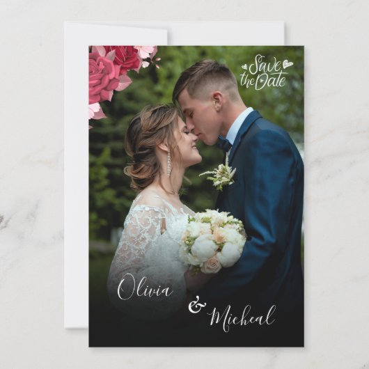 Modern Red Burgundy redt foto-collage op datum 4 Kaart (Achterkant)