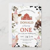 Modern Red Calling All Party Animals Farm Birthday Kaart (Voorkant)