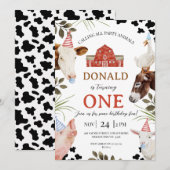 Modern Red Calling All Party Animals Farm Birthday Kaart (Voorkant / Achterkant)