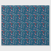 Modern Red Candy Cane Festive Kerstblauw Cadeaupapier (Vlak)