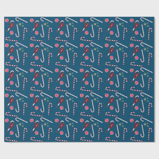 Modern Red Candy Cane Festive Kerstblauw Cadeaupapier (Vlak)