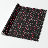 Modern Red Candy Cane Festive Kerstmis Black Cadeaupapier (Uitgerold)