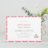 Modern Red Candy Cane Stripes Holiday Open House Kaart (Staand voorkant)