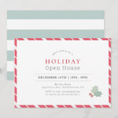 Modern Red Candy Cane Stripes Holiday Open House Kaart (Voorkant / Achterkant)
