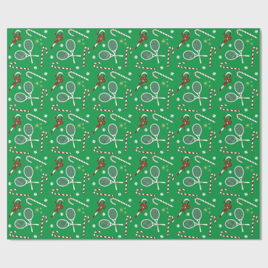 Modern Red Candy Cane Tennis Theme Kerstgroen Cadeaupapier (Vlak)
