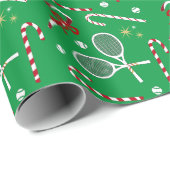 Modern Red Candy Cane Tennis Theme Kerstgroen Cadeaupapier (Rol Hoek)