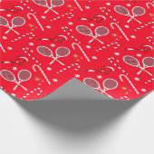 Modern Red Candy Cane Tennis Theme Kerstmis Cadeaupapier (Hoek)