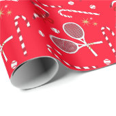 Modern Red Candy Cane Tennis Theme Kerstmis Cadeaupapier (Rol Hoek)