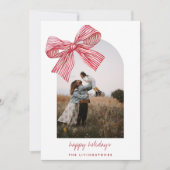 Modern Red Candy Stripes Bow & Arch Photo   Feestdagenkaart (Voorkant)