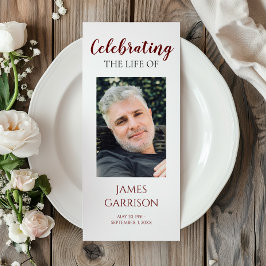 Modern Red Celebration of Life Memorial Programme Reclamekaart