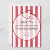 Modern Red Chalk Stripes Double Hearts Baby Shower Bedankkaart (Voorkant)