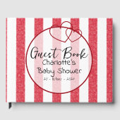 Modern Red Chalk Stripes Double Hearts Baby Shower Gastenboek (Voorkant)