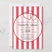 Modern Red Chalk Stripes Double Hearts Baby Shower Kaart (Voorkant)