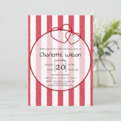 Modern Red Chalk Stripes Double Hearts Baby Shower Kaart (Staand voorkant)